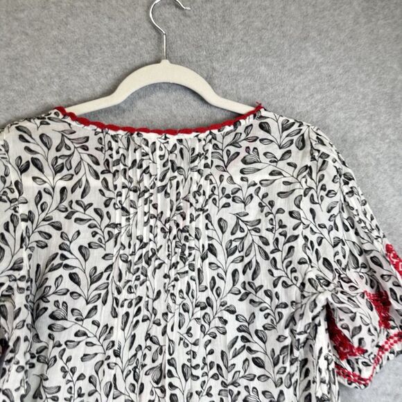 J Jill Prairie Peasant Tunic Top Embroidered Sz S Boho Tassel Tie Cottage Cotton - Picture 12 of 16